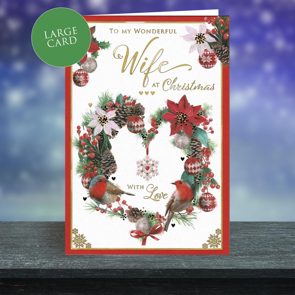 Wife Large Christmas Card Alongside Its Red Envelope