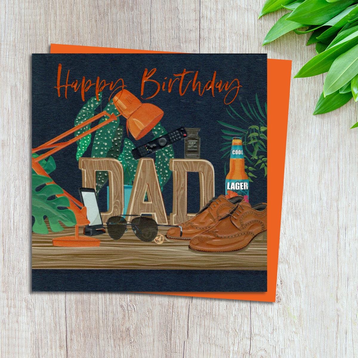 Dad Birthday Card Design Complete With Neon Orange Envelope