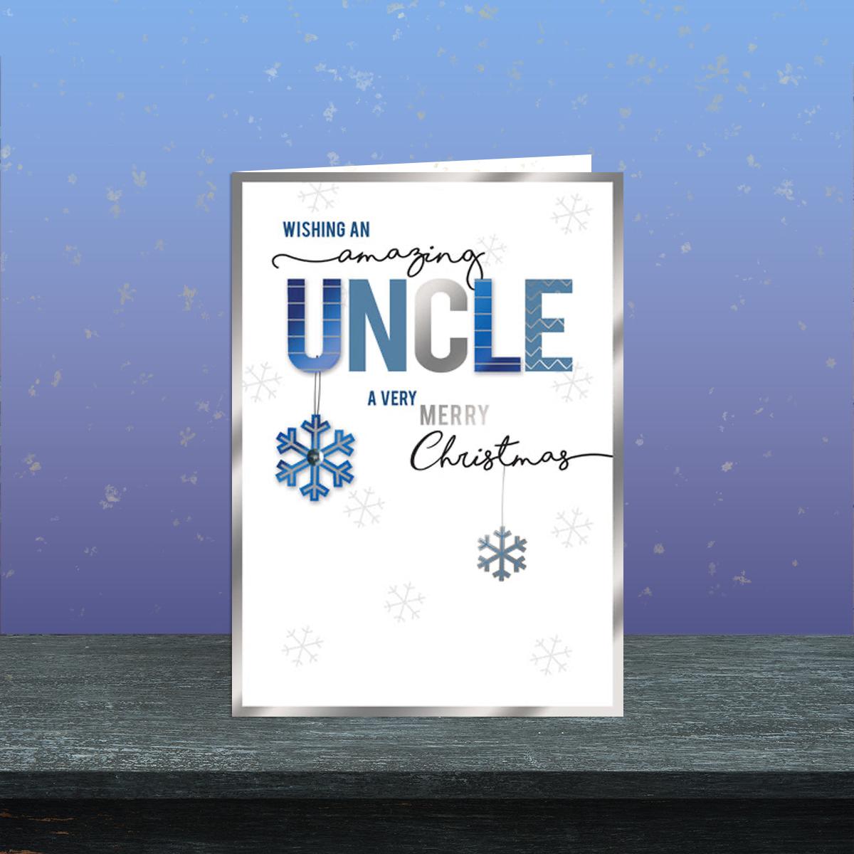 Uncle Christmas Card Alongside Its Blue Envelope