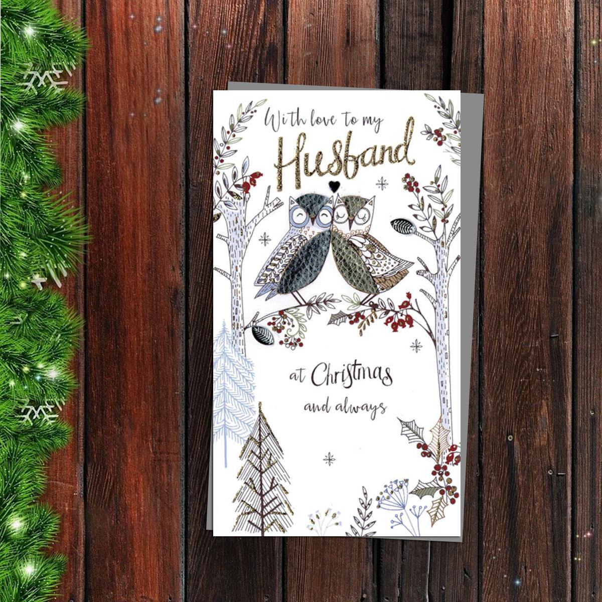 Husband Christmas Card Alongside Its Silver Envelope