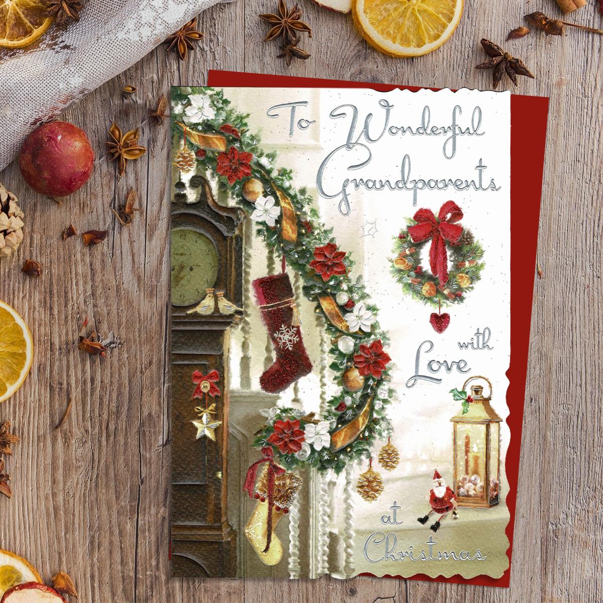 Grandparents Christmas Card Alongside Its Red Envelope