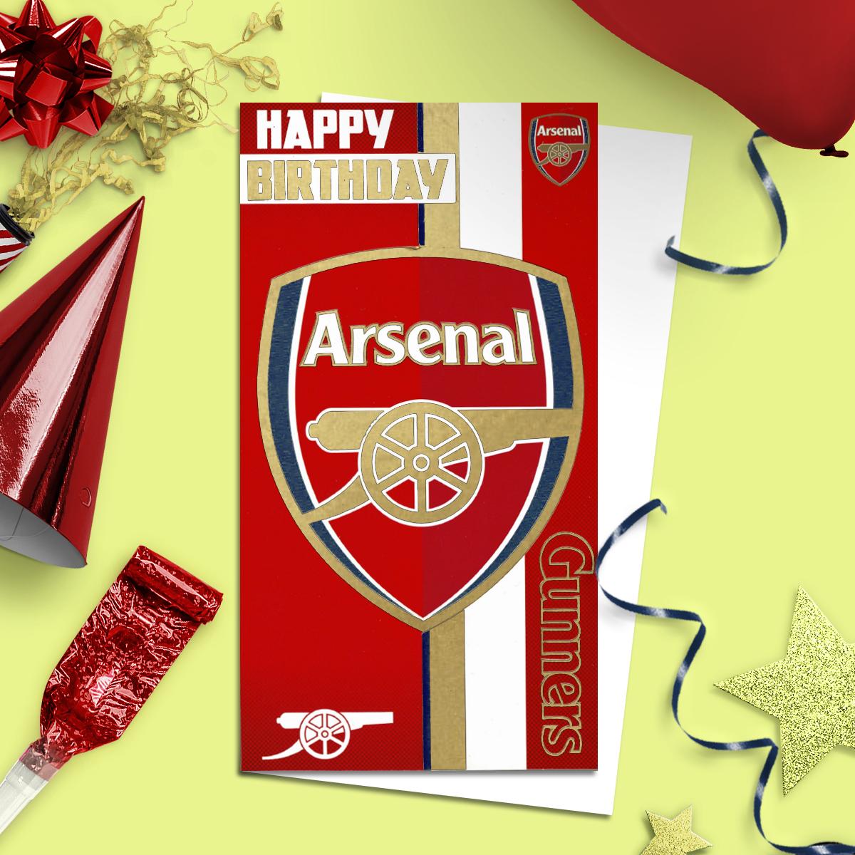 Arsenal Football Club Football Birthday Card Alongside Its White Envelope