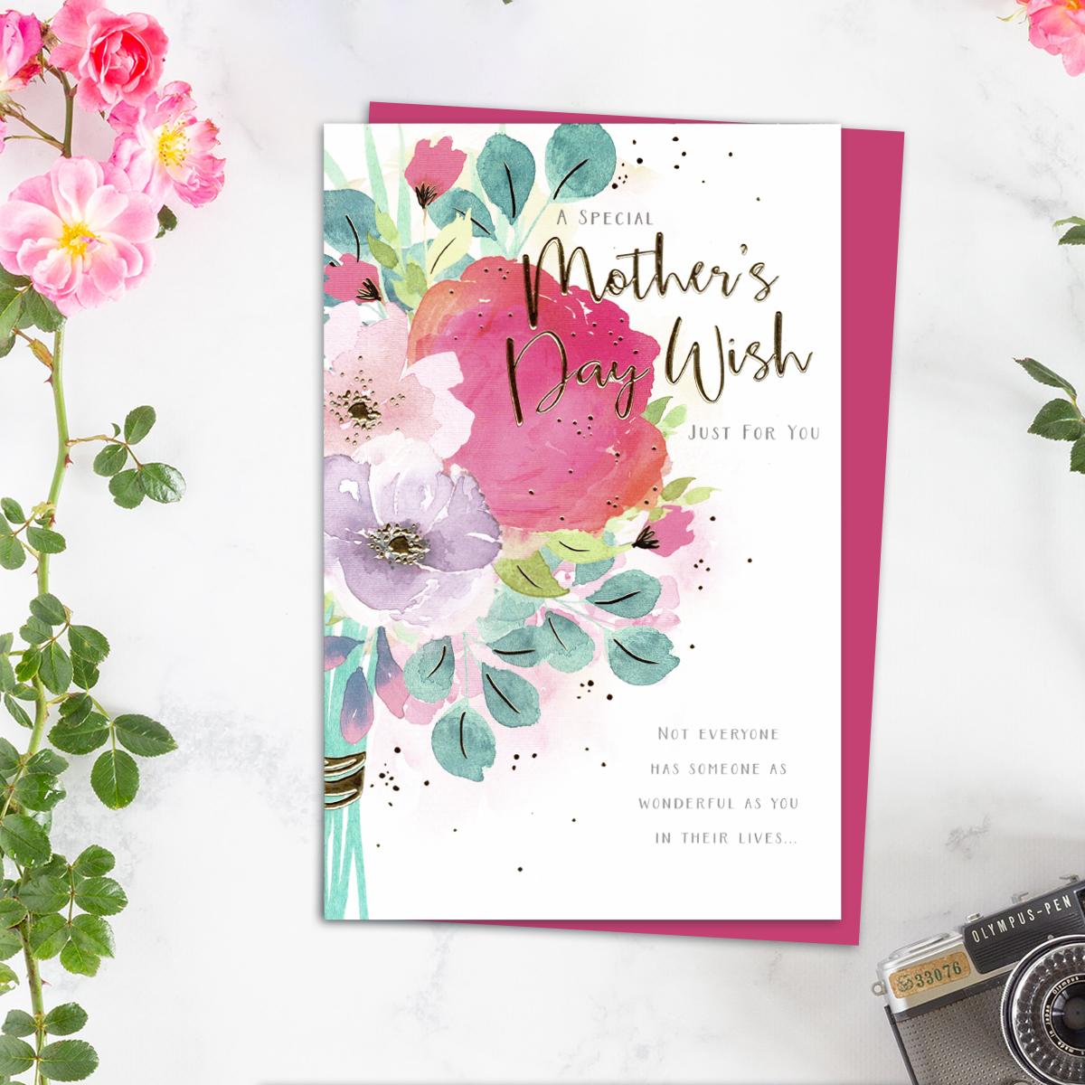 Mothers Day Wish Greeting Card Alongside Its Magenta Envelope