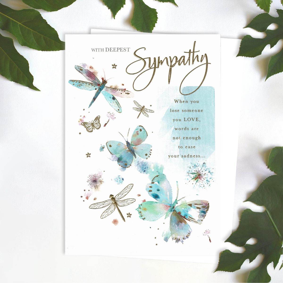 With Deepest Sympathy Dragonflies & Butterflies Card Front Image