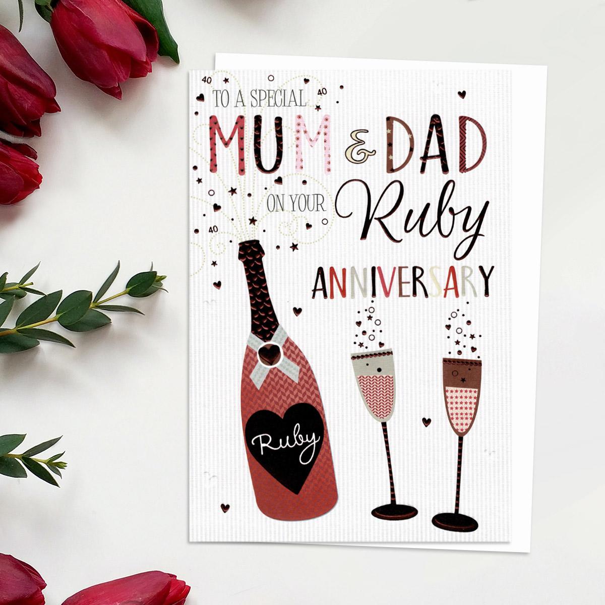 Special Mum & Dad On Your Ruby Anniversary Champagne Card Front Image