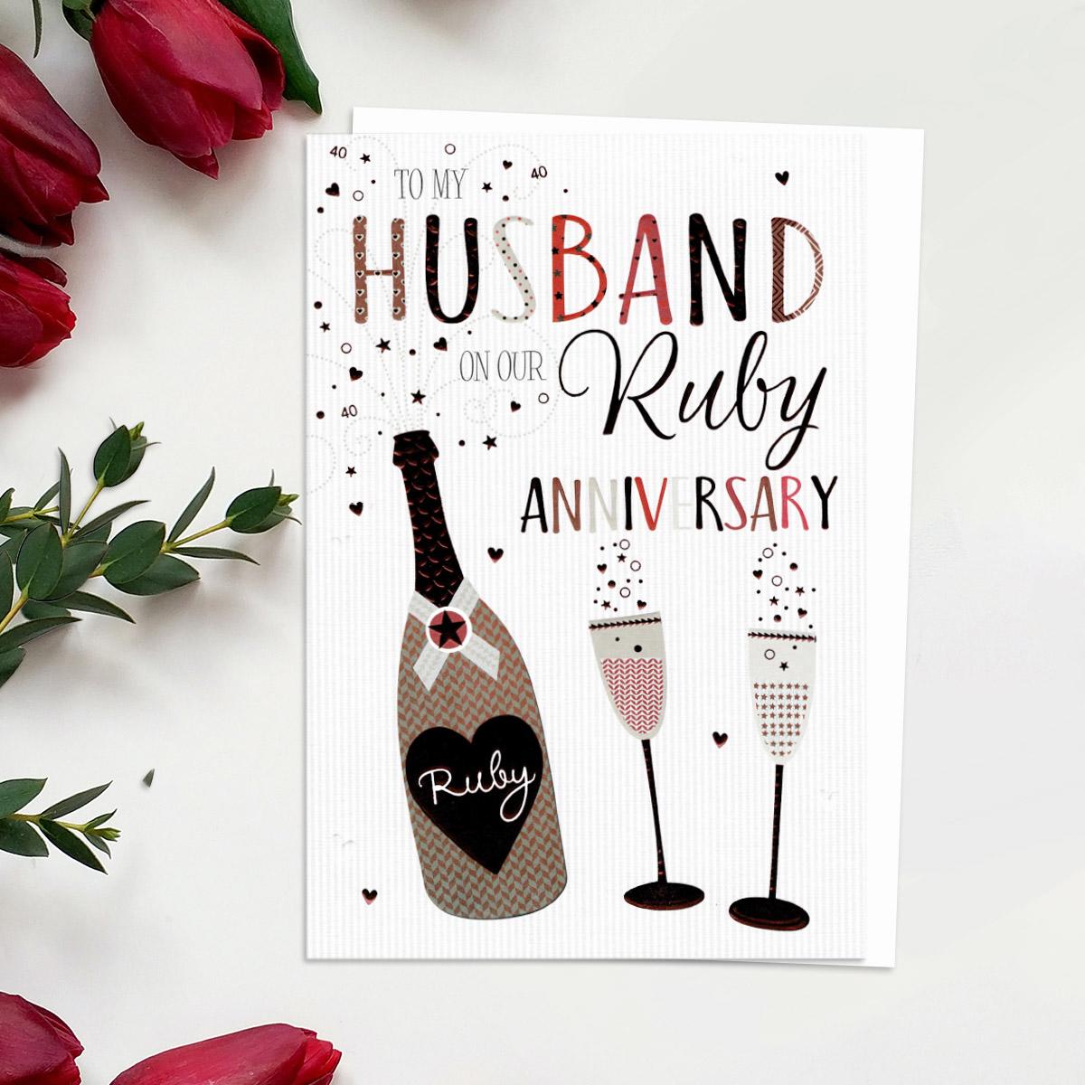 Husband On Our Ruby Anniversary Champagne Card Front Imagee