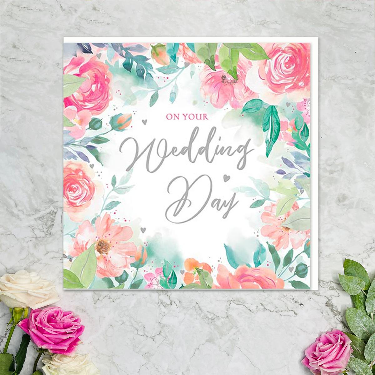 Wedding Day Floral Border Card Front Image