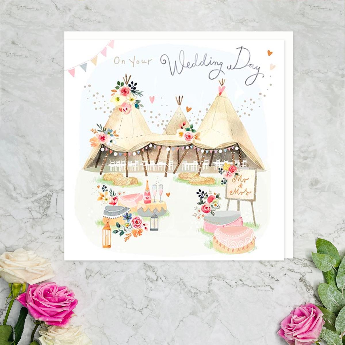 Wedding Day Teepee Tents Card Front Image