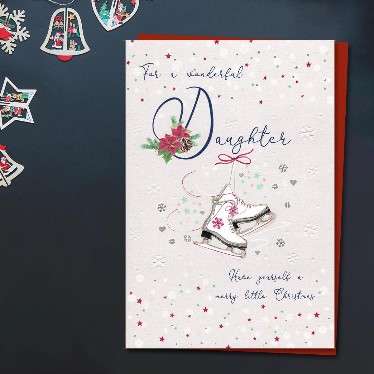 Daughter Festive Ice Skates Card Front Image