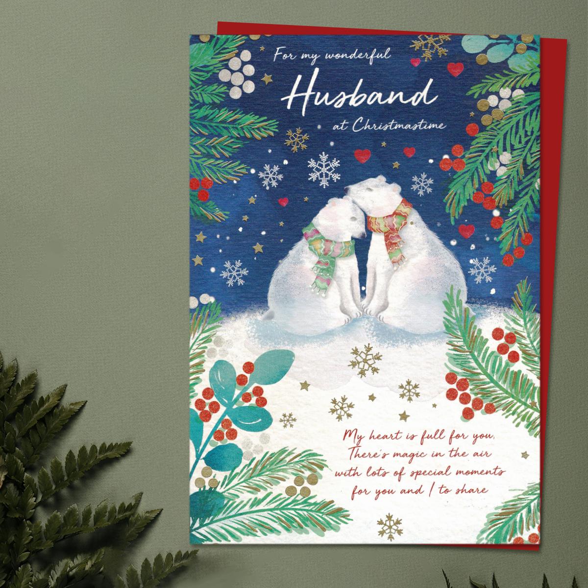 Husband Christmas Polar Bear Snuggles Card Front Image