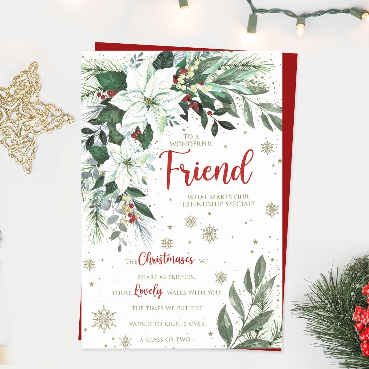 Wonderful Friend Christmas Flowers & Leaves Card Front Image