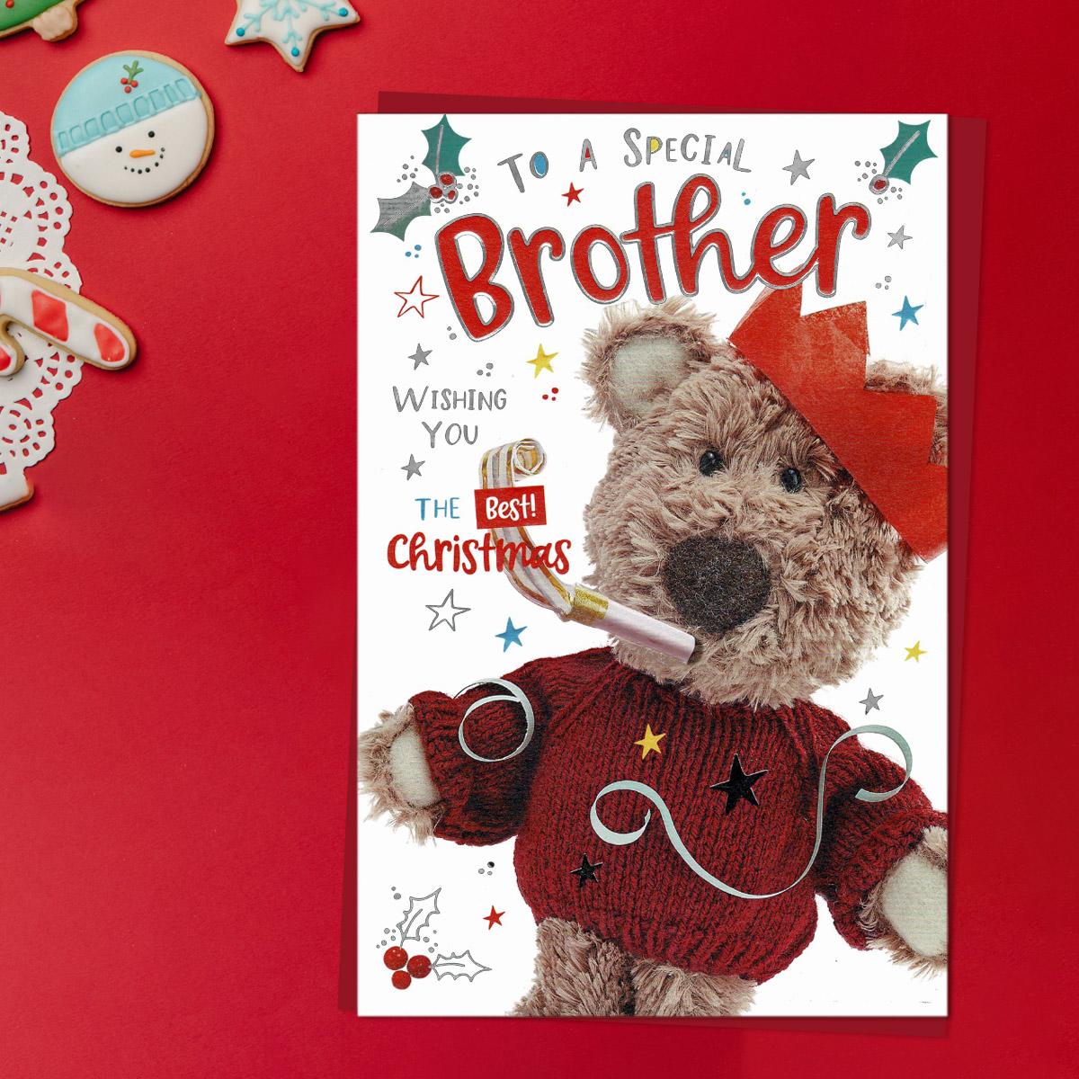 Special Brother Barley Bear Christmas Card Front Image