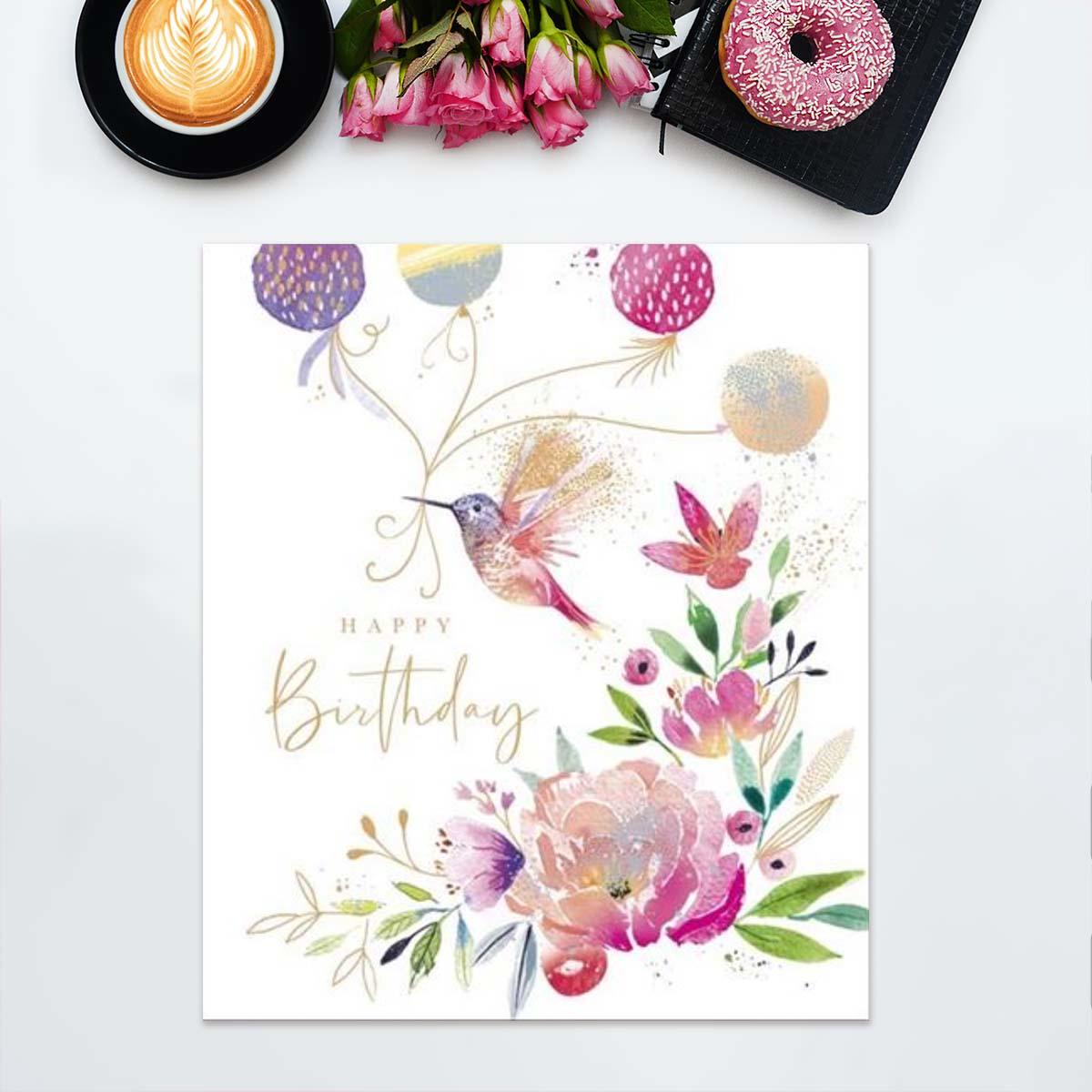 Butterfly Garden -  Hummingbird & Balloons Card Front Image