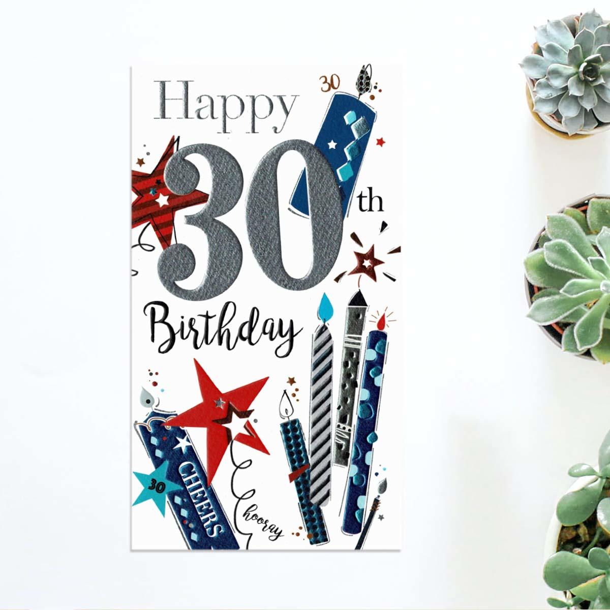 Bling - 30th Birthday Candles Blue Card Front Image