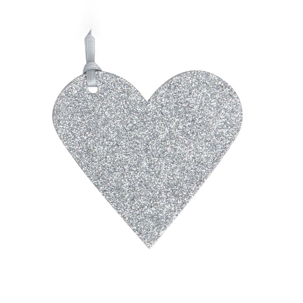 Single Silver Heart Shaped Gift tag Displayed In Full