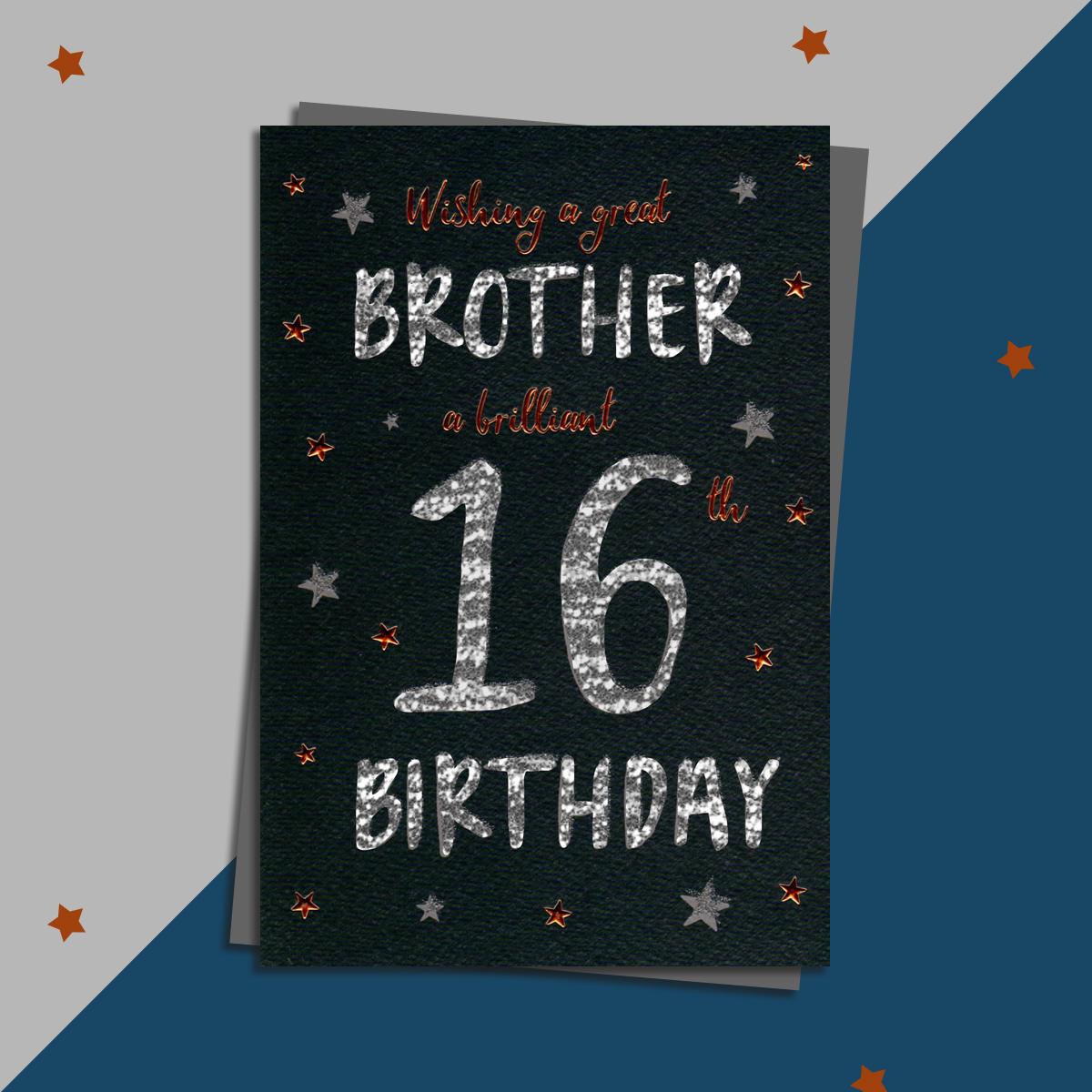 Brother Age 16 Birthday Card Alongside Its Silver Envelope