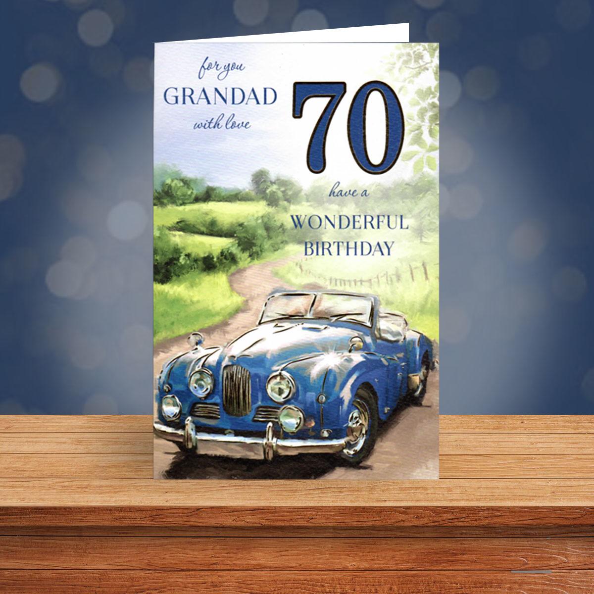 Grandad Age 70 Birthday Card Sat On A Display Shelf