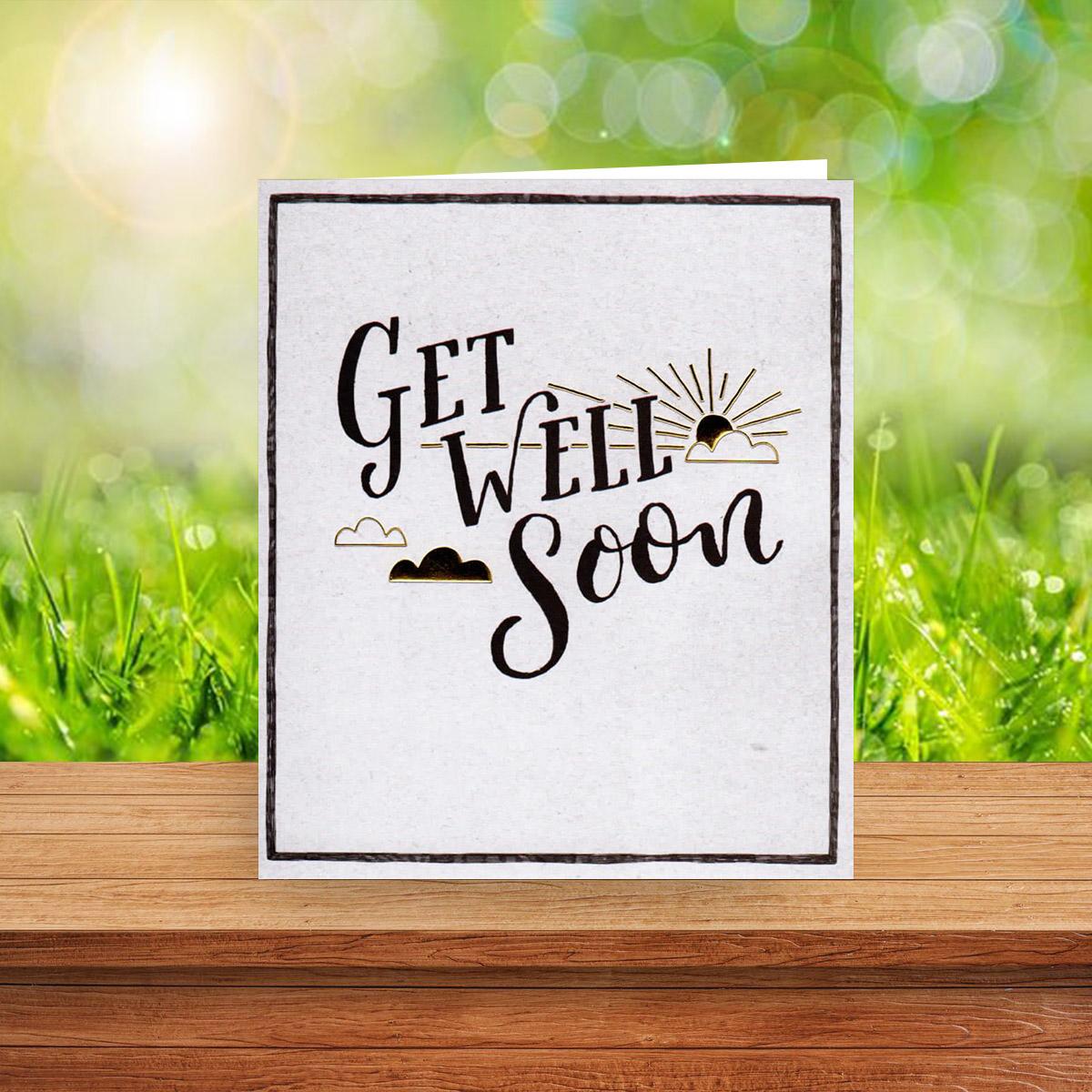Get Well Soon Square Card Sitting On A Display Shelf