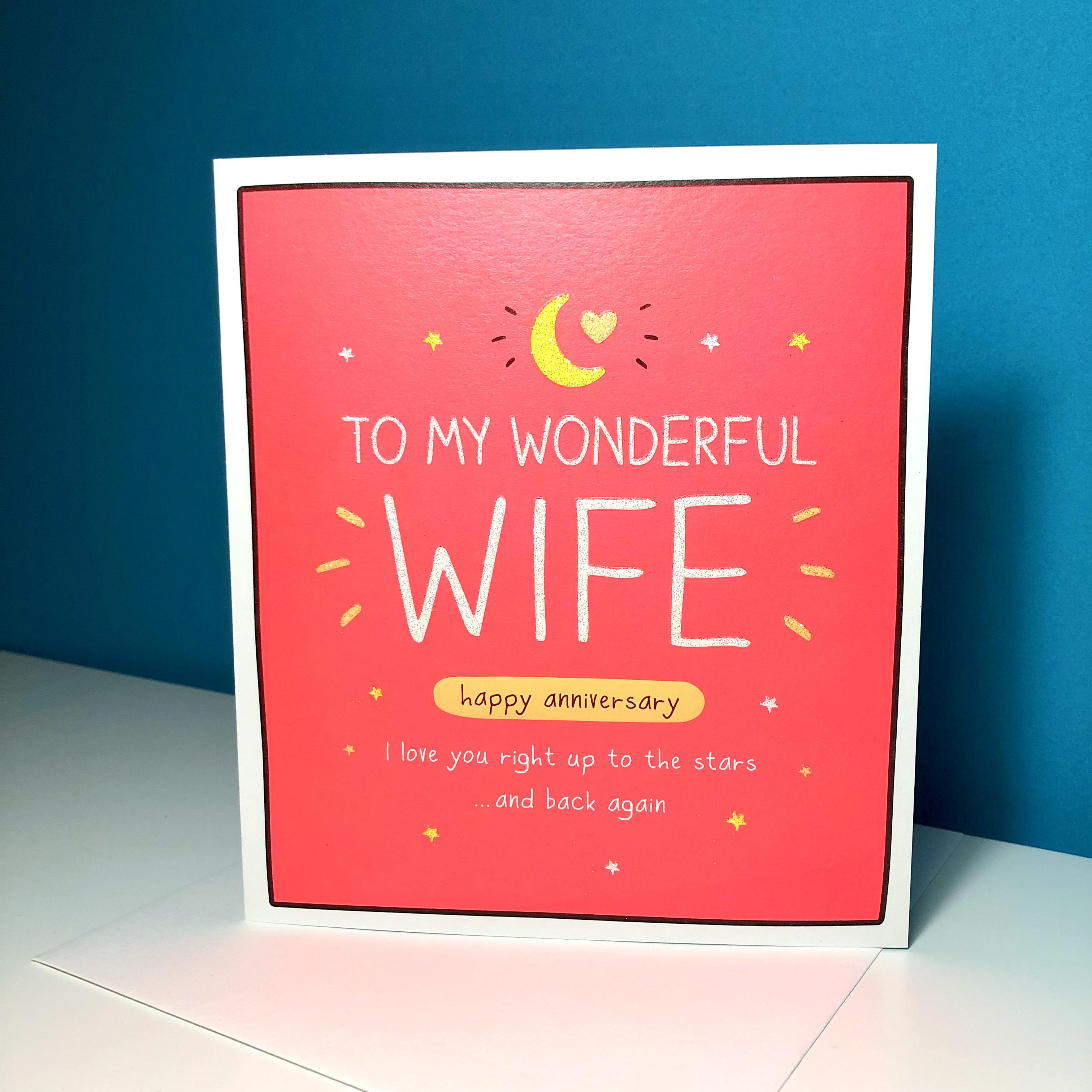 Funny Wife Anniversary Card Sitting On A Display Shelf