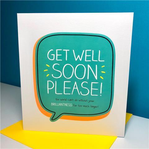 Get Well Soon Please Greeting Card Alongside Its Neon Yellow Envelope
