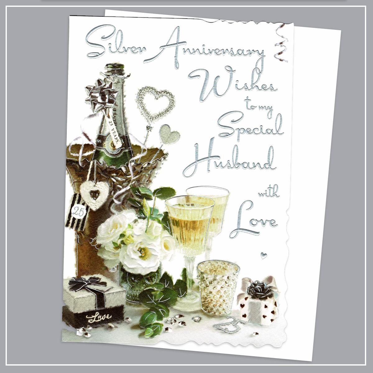 Husband Silver Anniversary Card Alongside Its White Envelope