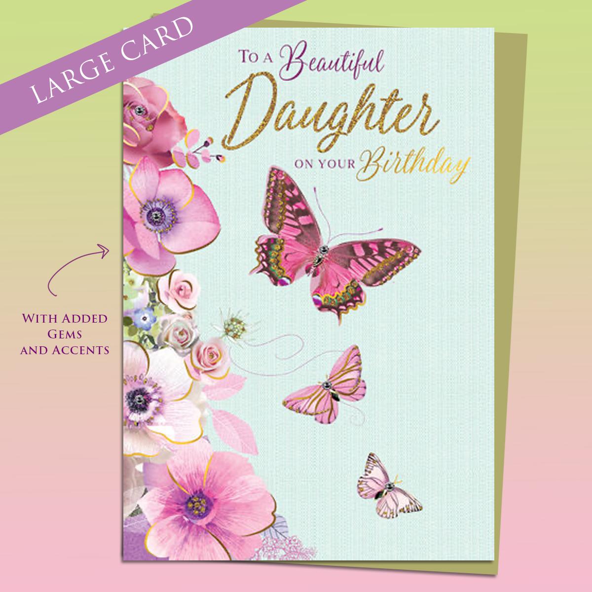Beautiful Daughter Birthday Card Alongside Its Gold Envelope