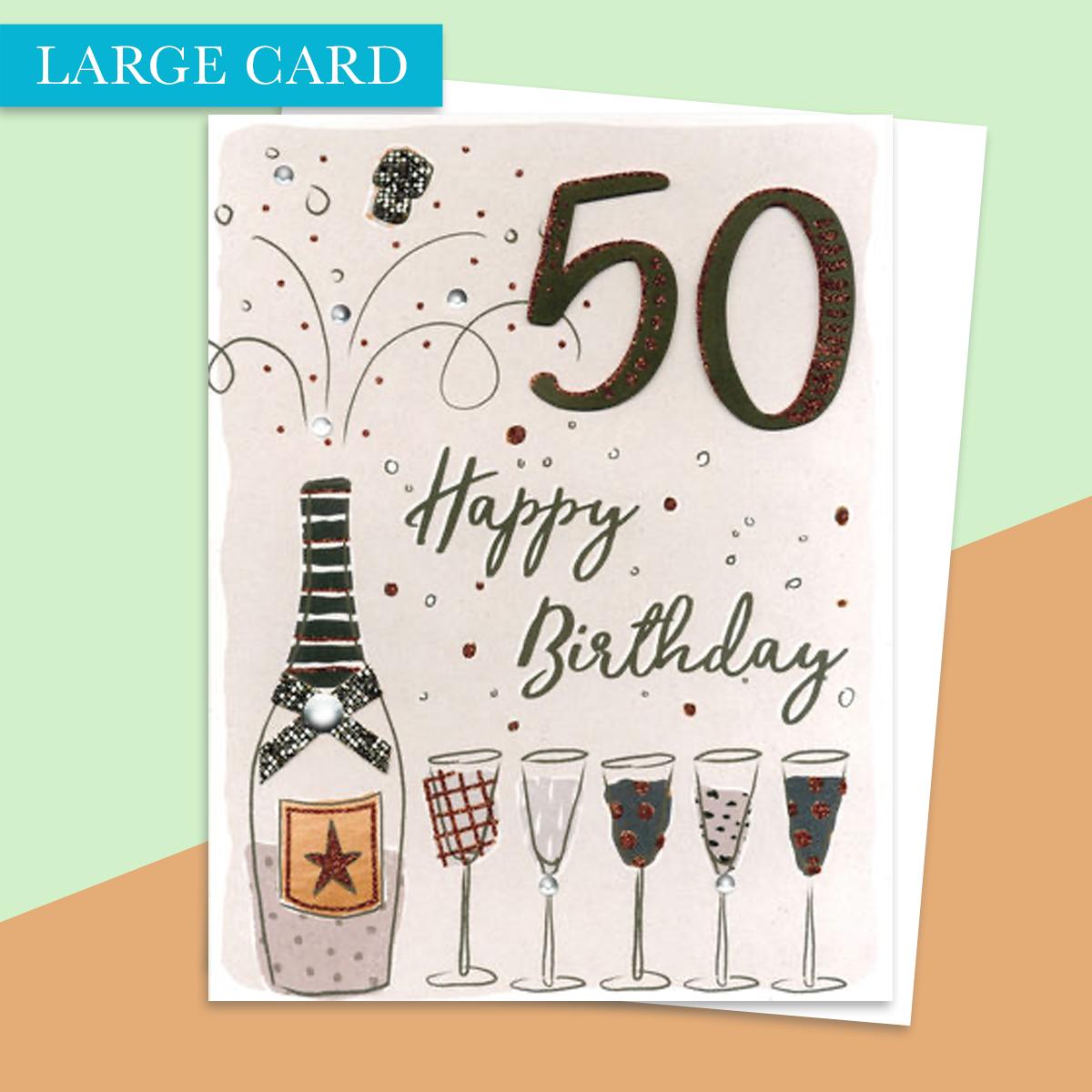Age 50 Large Card Alongside Its White Envelope