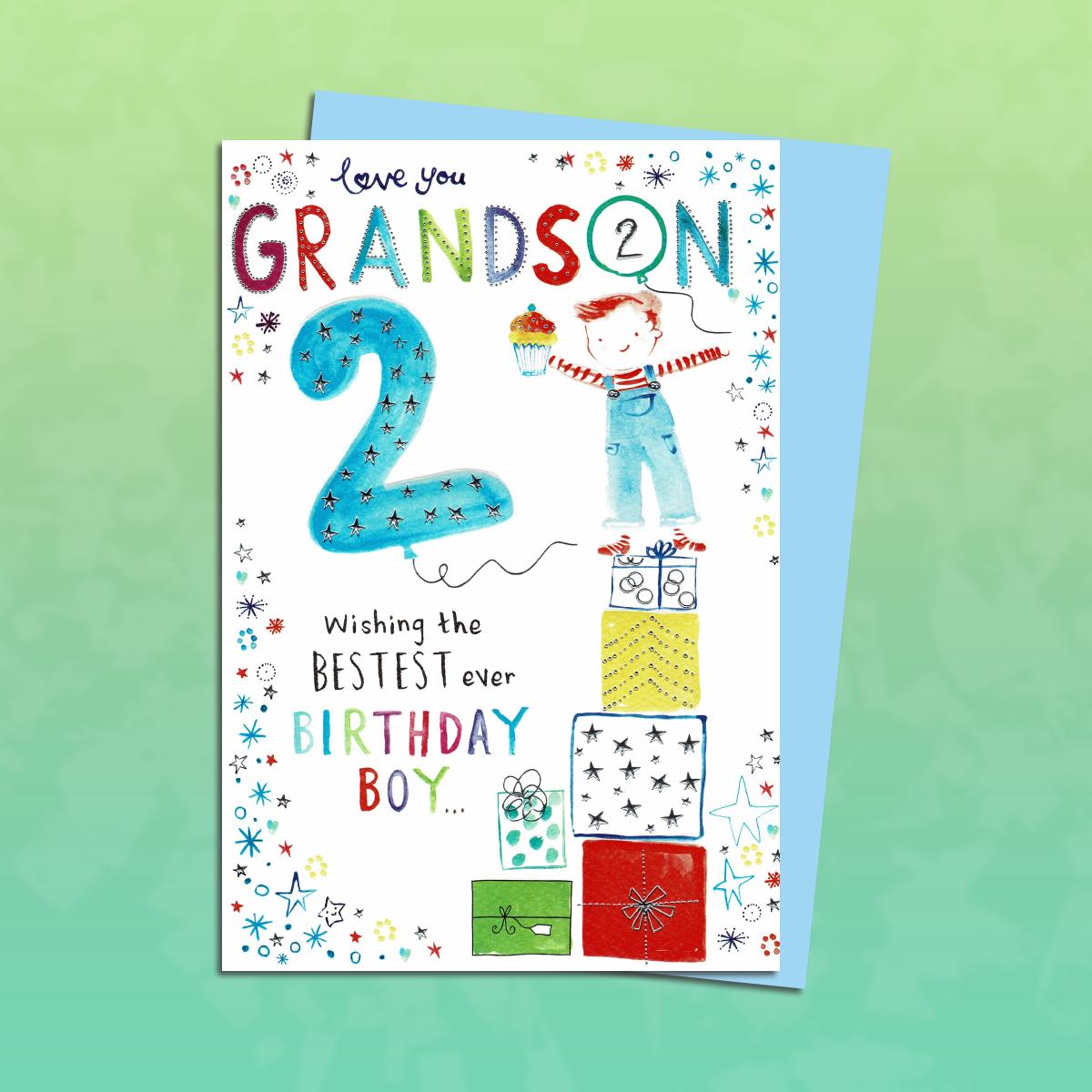 Grandson Age 2 Birthday Card Sitting On A Display Shelf