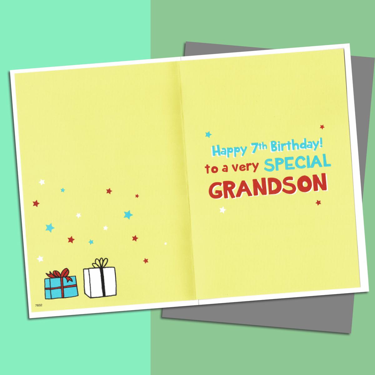 Grandson Age 7 Birthday Card Alongside Its Envelope