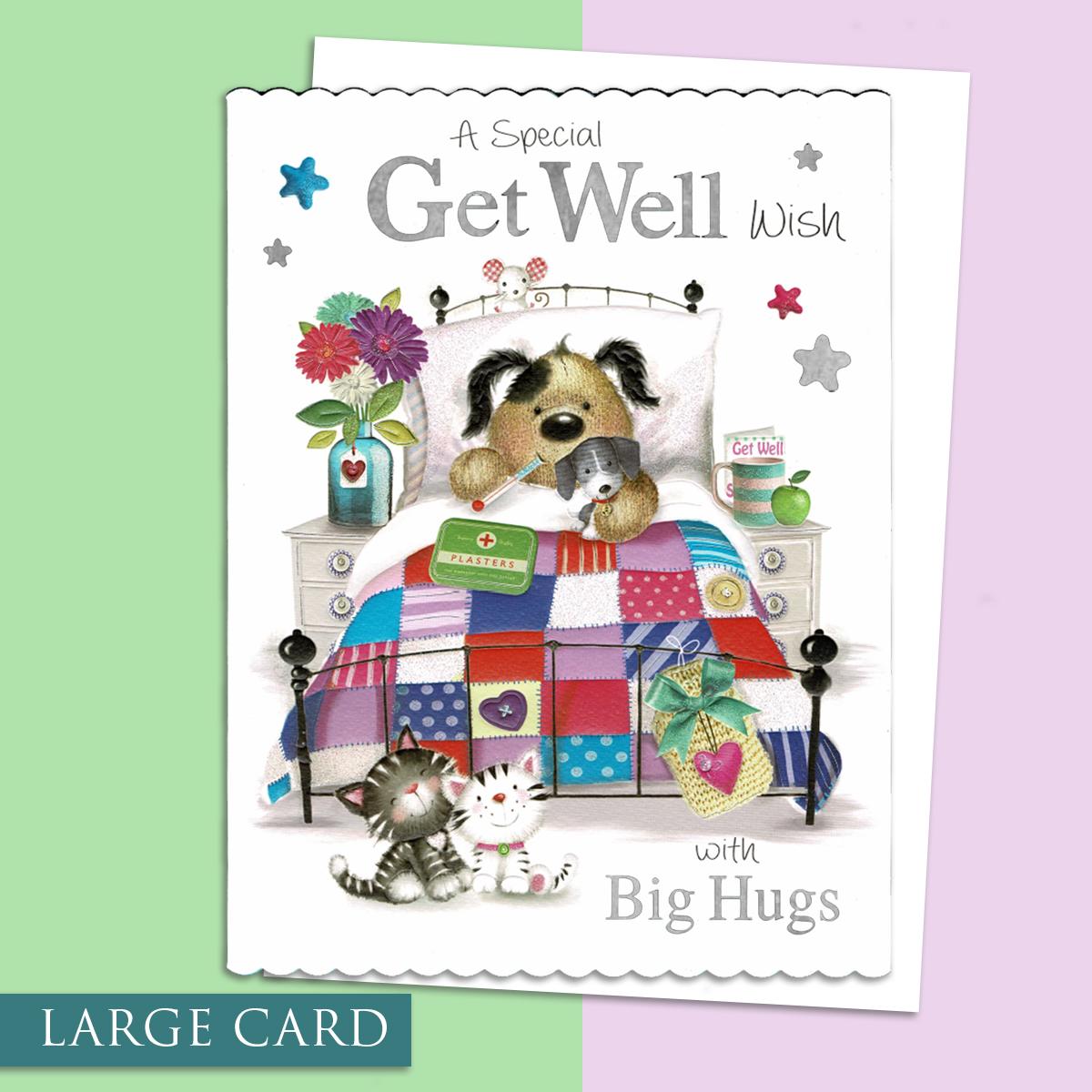 Get Well Soon Large Card Alongside Its White Envelope