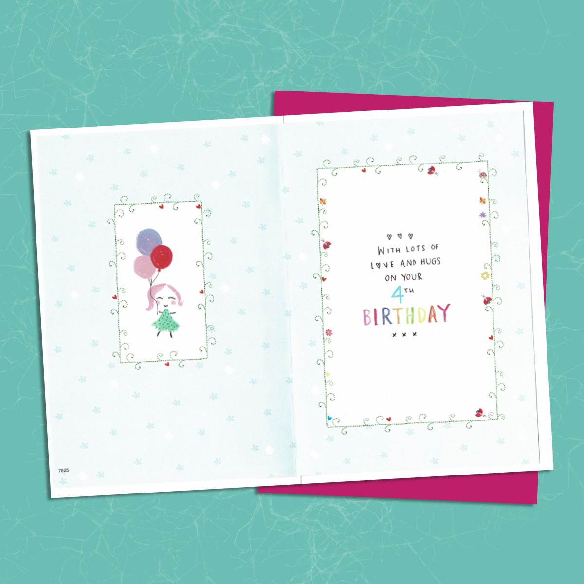 Age 4 Granddaughter Birthday Card Alongside Its Pink Envelope