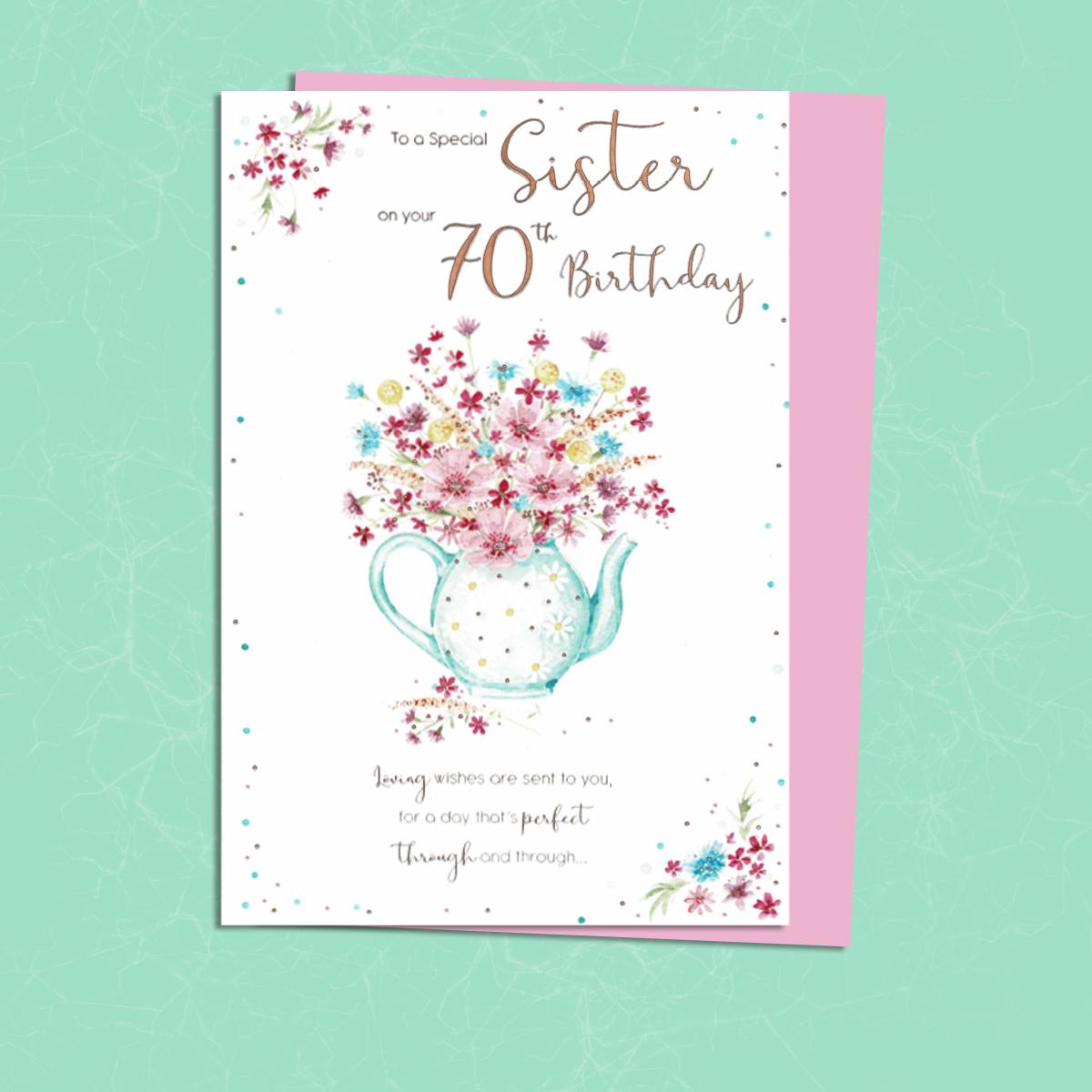 Sister Age 70 Birthday Card Alongside Its Envelope