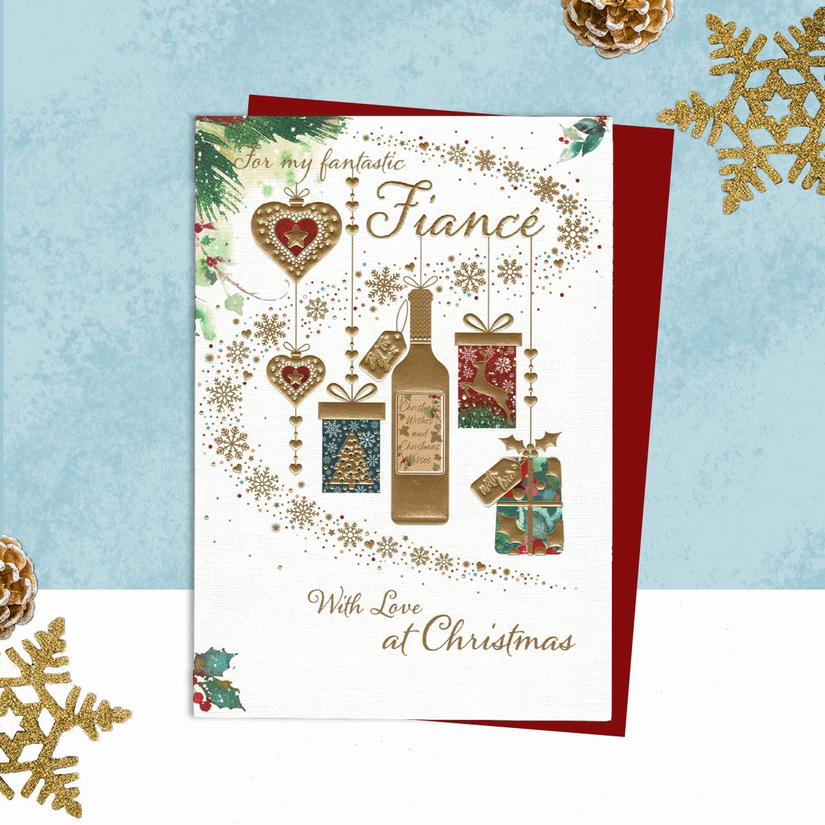 Fantastic Fiancé Christmas Card Alongside Its Red Envelope