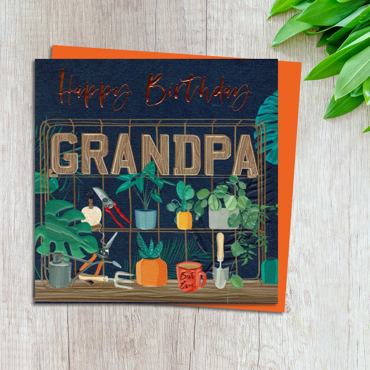 Grandpa Birthday Card Design Complete With Neon Orange Envelope