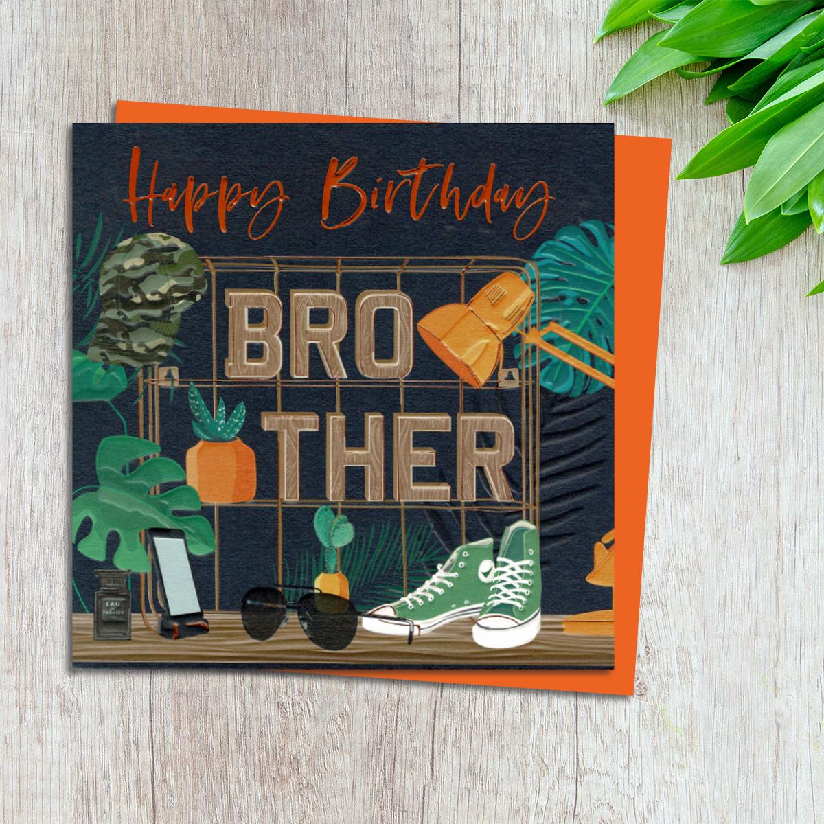Brother Birthday Card Design Complete With Neon Orange Envelope