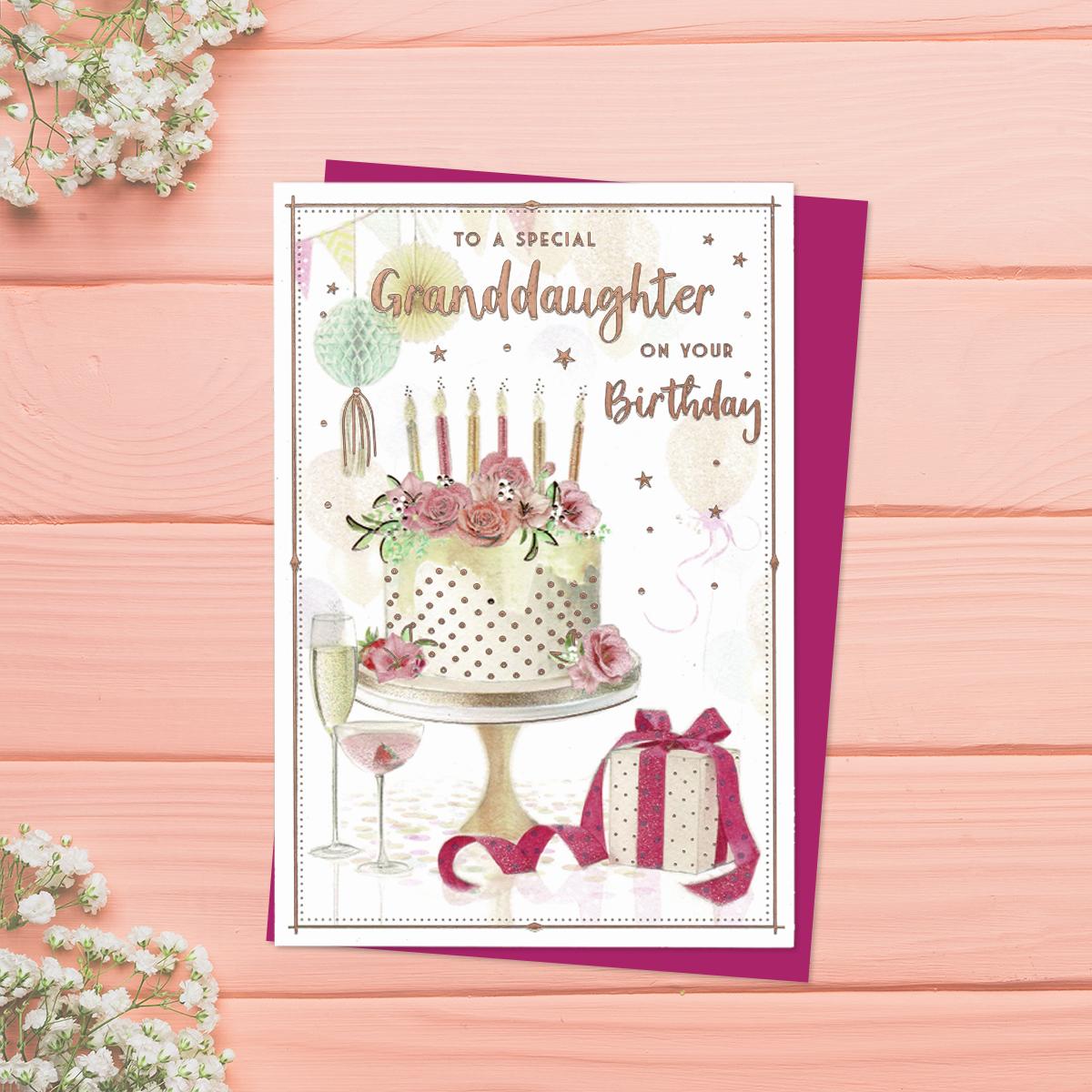 Granddaughter Birthday Cake Birthday Card Sat On Display Shelf