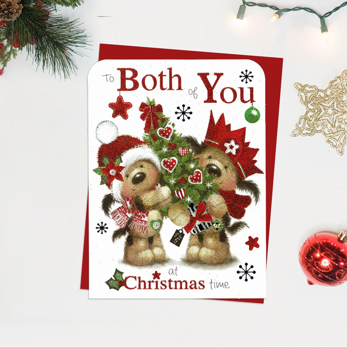 To Both Of You At Christmas Time Showing Two Dogs With A Christmas Tree. Finished With Red Glitter And Envelope