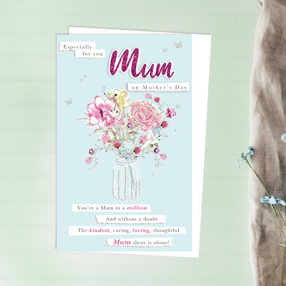 Mum Vase Of Flowers Mothers Day Card Alongside Its White Envelope