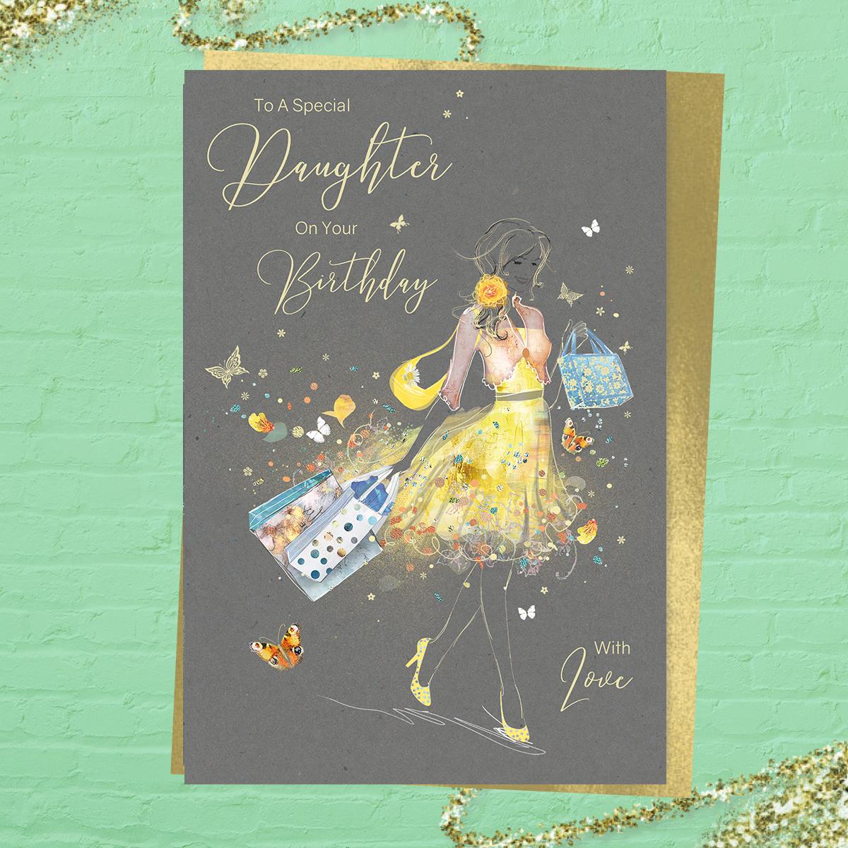Special Daughter Birthday Card Alongside Its Gold Envelope
