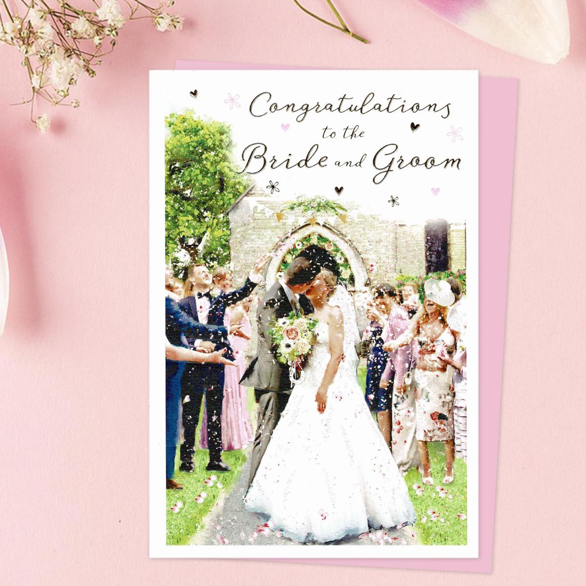 Confetti Shower Wedding Card Alongside Its Light Pink Envelope