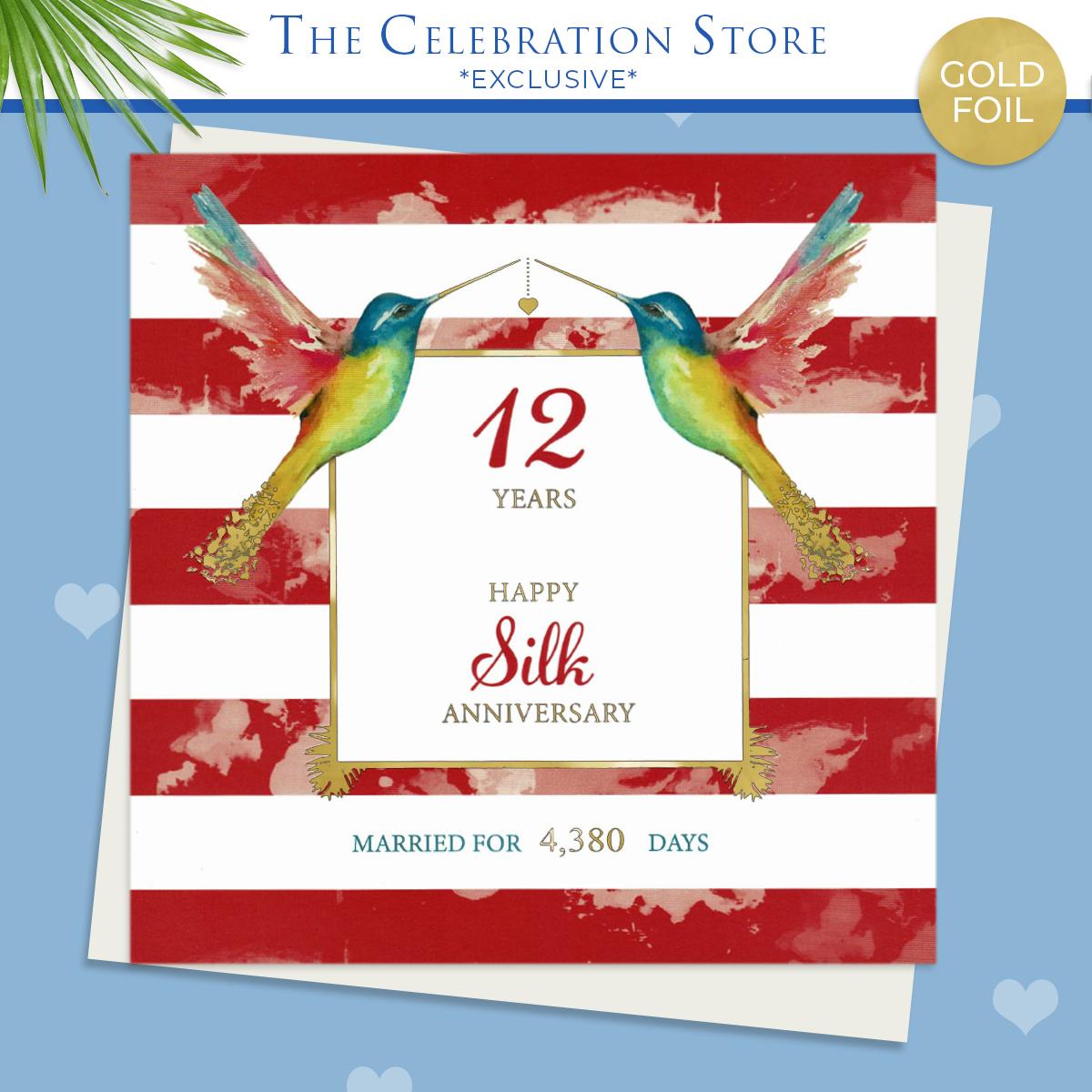 Silk Hummingbird Anniversary Card Perfect For Celebrating 12 Years Married
