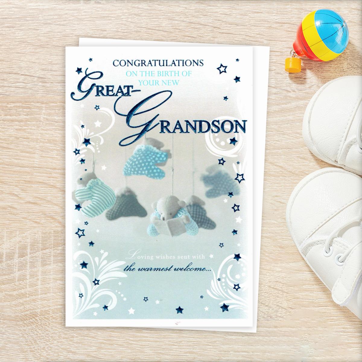 Birth Of Great Grandson Hanging Mobile Card Front Image