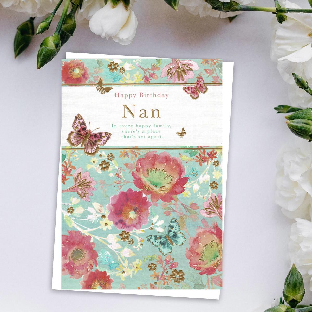 Nan Floral Border Card Front Image