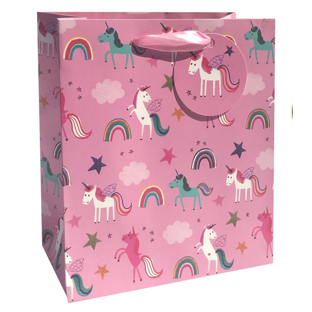 Unicorn Themed Medium Gift Bag Shown Full Face