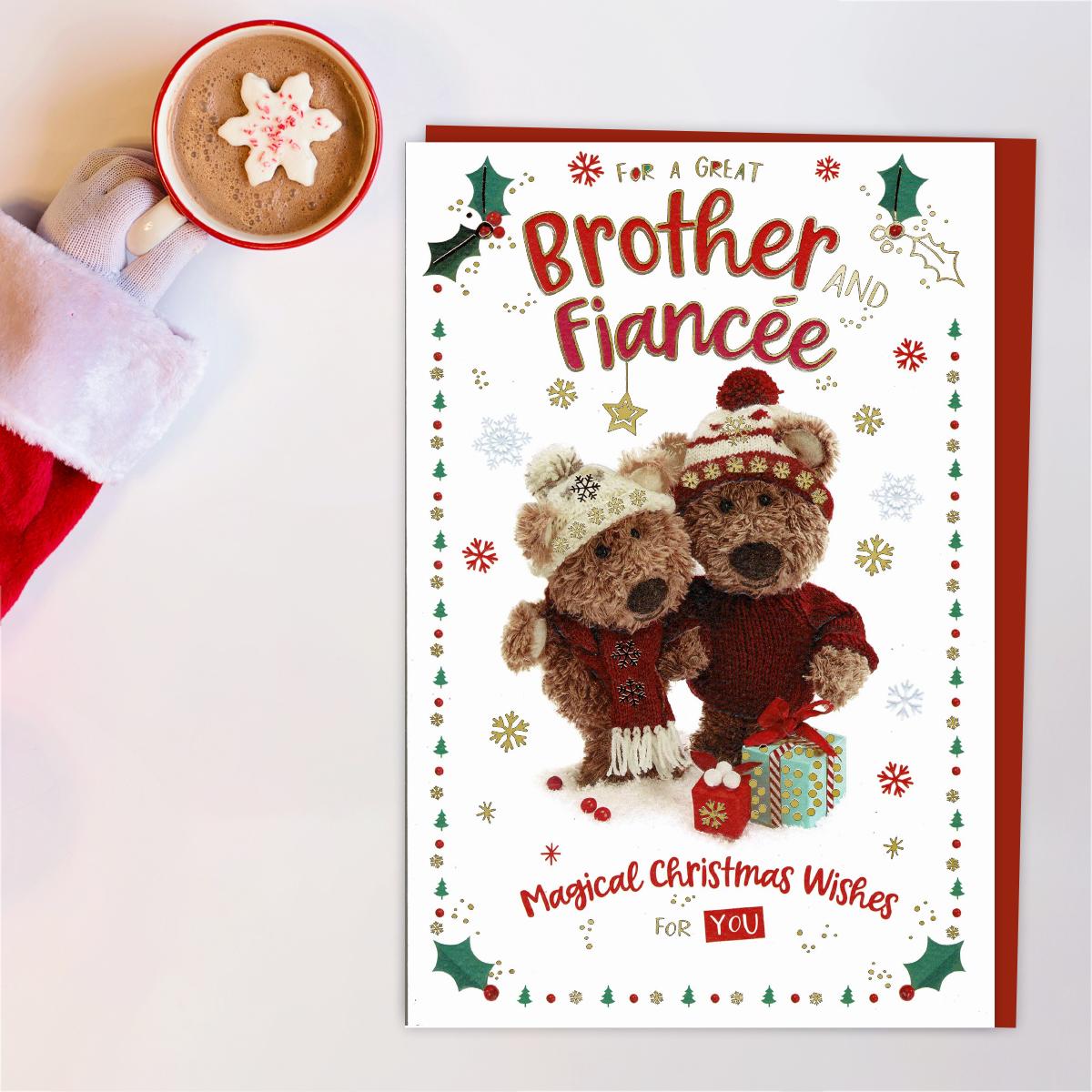 Brother & Fiancée Barley Bear Christmas Card Front Image