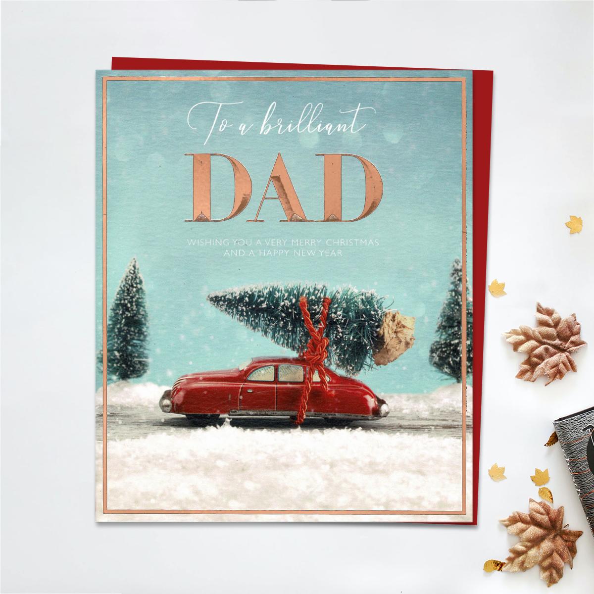 Dad Bringing The Christmas Tree Home Card Front Image