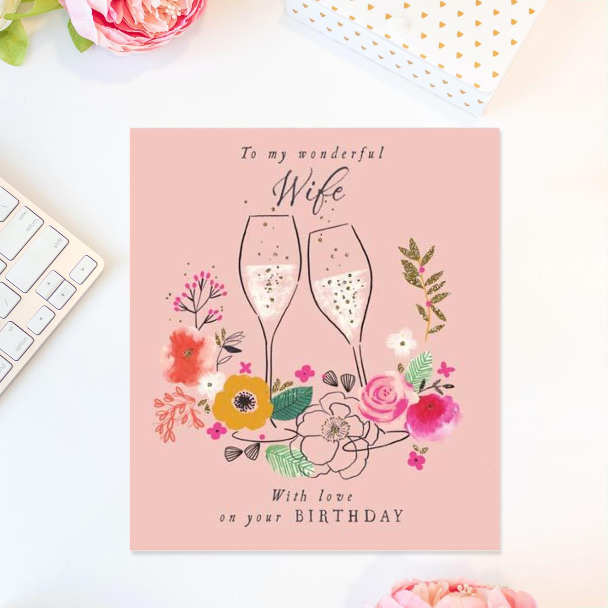 Wonderful Wife Birthday Bubbly Cards Front Image