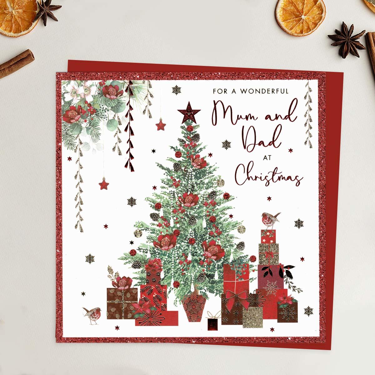 Mum And Dad Beautiful Christmas Tree Card Front Image