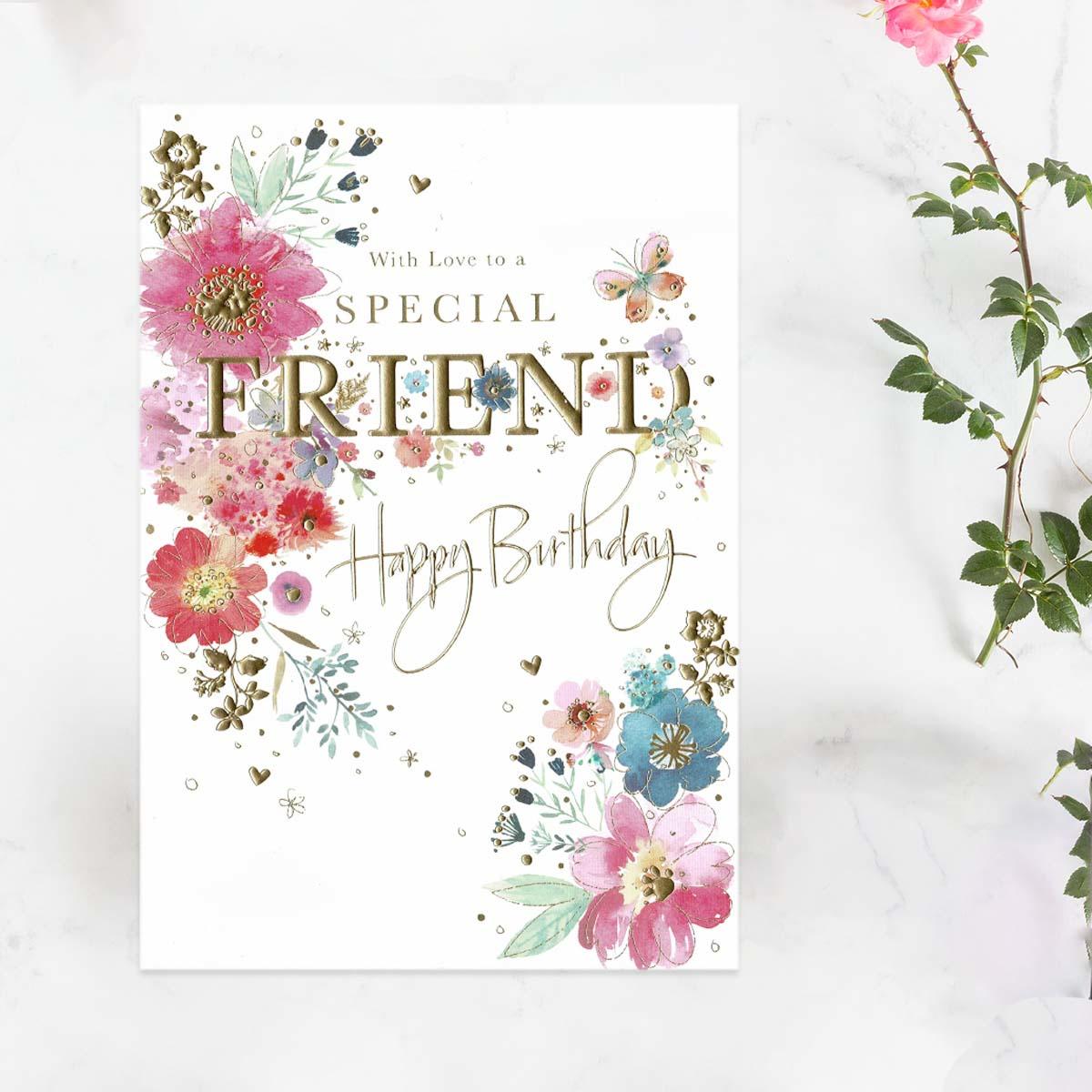 Special Friend Birthday Floral Burst Card Front Image