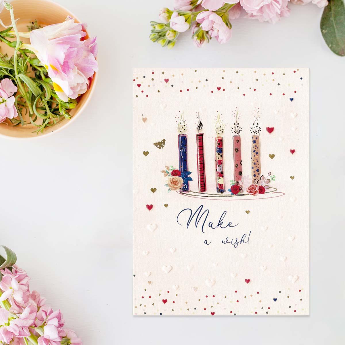 Pretty In Peach -  Make A Wish Birthday Card Front Image